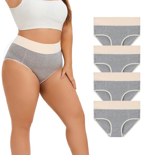 WEASIC Baumwoll-Unterwäsche hohe Taille Slips für Damen nahtlos hohe Taille Baumwoll-Slips mit Multipack vollständige Abdeckung weiche und atmungsaktive Damenhöschen(4er-Pack, Mehrfarbig 4, S) von WEASIC