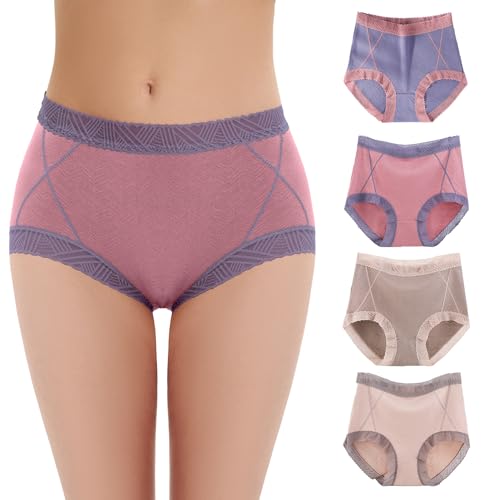 WEASIC Unterhosen Damen Baumwolle unterwäsche Damen unterwäsche Frauen Slips Unterhosen Slips Baumwolle Slip mehrpack Panties Taillenslip Unterhose high Waist damenslips (4er Pack - Mehrfarbig 1, XL) von WEASIC