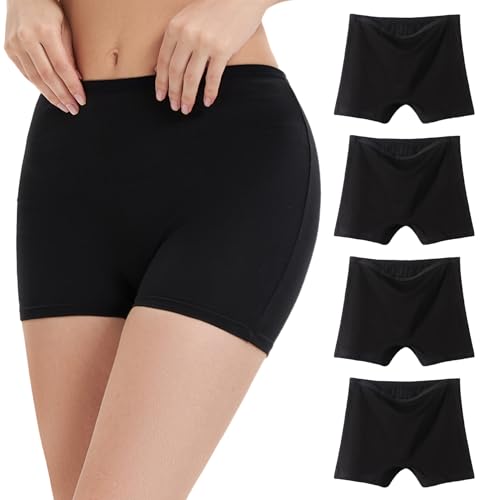 WEASIC Boxershorts Damen Baumwolle Pantys Damen Baumwolle Boxershorts Panties & Hipsters für Frauen Boxershort Unterhosen Panty hot Pants unterwäsche Boyshorts (4er-Pack, Alles Schwarz, XXL) von WEASIC