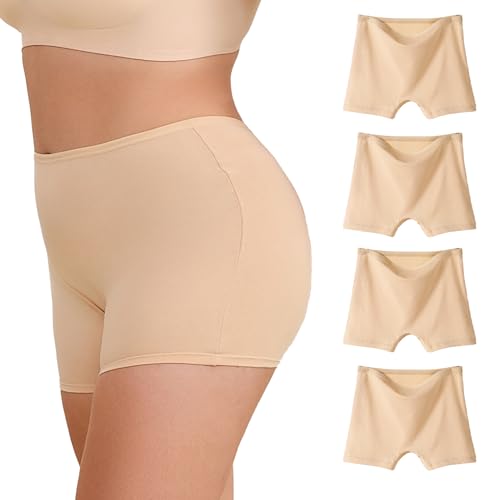 WEASIC Boxershorts Damen Baumwolle Pantys Damen Baumwolle Boxershorts Panties & Hipsters für Frauen Boxershort Unterhosen Panty hot Pants unterwäsche Boyshorts (4er-Pack, Bunt 1, L) von WEASIC