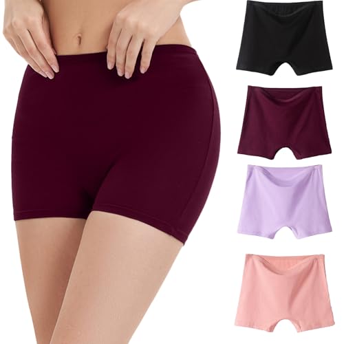 WEASIC Boxershorts Damen Baumwolle Pantys Damen Baumwolle Boxershorts Panties & Hipsters für Frauen Boxershort Unterhosen Panty hot Pants unterwäsche Boyshorts (4er-Pack, Bunt 3, XS) von WEASIC