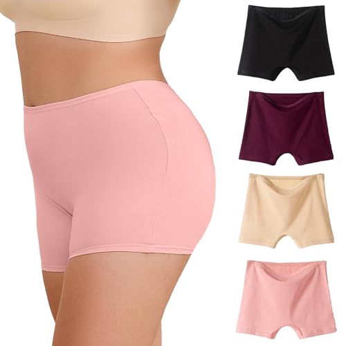 WEASIC Boxershorts Damen Baumwolle Pantys Damen Baumwolle Boxershorts Panties & Hipsters für Frauen Boxershort Unterhosen Panty hot Pants unterwäsche Boyshorts (4er-Pack, Bunt 4, XS) von WEASIC