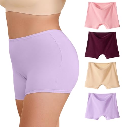 WEASIC Boxershorts Damen Baumwolle Pantys Damen Baumwolle Boxershorts Panties & Hipsters für Frauen Boxershort Unterhosen Panty hot Pants unterwäsche Boyshorts (4er-Pack, Bunt 5, L) von WEASIC