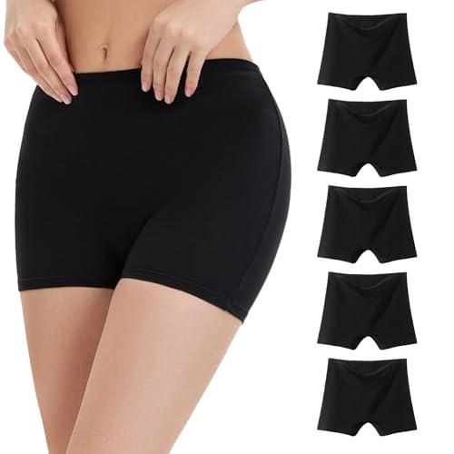 WEASIC Boxershorts Damen Baumwolle Pantys Damen Baumwolle Boxershorts Panties & Hipsters für Frauen Boxershort Unterhosen Panty hot Pants unterwäsche Boyshorts (5er-Pack, Alles Schwarz, M) von WEASIC