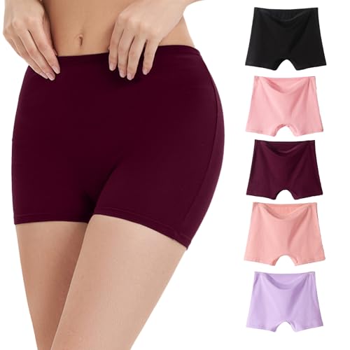 WEASIC Boxershorts Damen Baumwolle Pantys Damen Baumwolle Boxershorts Panties & Hipsters für Frauen Boxershort Unterhosen Panty hot Pants unterwäsche Boyshorts (5er-Pack, Bunt 1, XL) von WEASIC