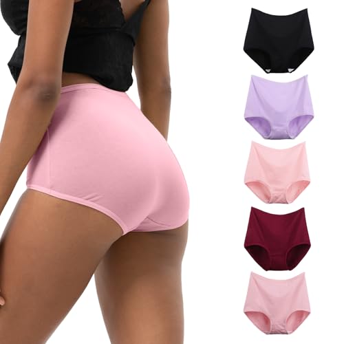 WEASIC Damen Slips Multipack Damen Baumwolle unterwäsche Slips hohe Taille Slip Knickers Unterhosen unterwäsche Frauen Baumwolle damenunterwäsche schlüpfer Panties (5er-Pack, Mehrfarbig 1, M) von WEASIC