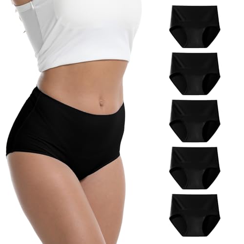 WEASIC Unterhosen Damen Baumwolle unterwäsche Frauen Slip Damen Baumwoll unterwäsche Frauen Slips Unterhosen Nahtlose unterwäsche damenslips mehrpack Baumwolle Pantys (5er-Pack, Schwarz, 3XL) von WEASIC