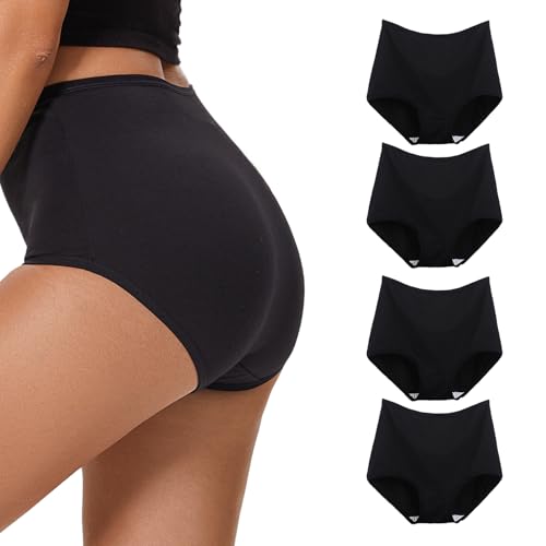 WEASIC Damen Slips Multipack Damen Baumwolle unterwäsche Slips hohe Taille Slip Knickers Unterhosen unterwäsche Frauen Baumwolle damenunterwäsche schlüpfer Panties (4er-Pack, Schwarz, XL) von WEASIC