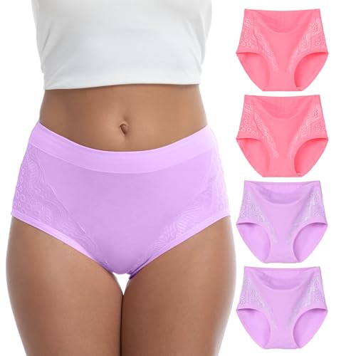 WEASIC Unterhosen Damen Baumwolle Damen unterwäsche Baumwoll unterwäsche Slip high Waist Unterhosen Baumwolle Slips Baumwolle Slips mehrpack schlüpfer Taillenslip (4er-Pack, Mehrfarbig 2, S) von WEASIC