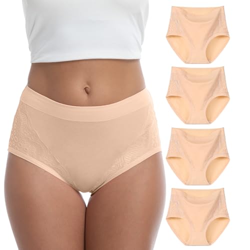 WEASIC Unterhosen Damen Baumwolle Damen unterwäsche Baumwoll unterwäsche Slip high Waist Unterhosen Baumwolle Slips Baumwolle Slips mehrpack schlüpfer Taillenslip (4er-Pack, Mehrfarbig 4, XS) von WEASIC