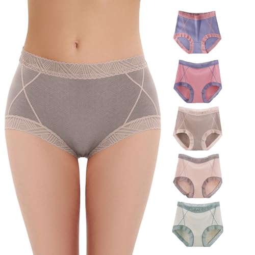 WEASIC unterhosen damen baumwolle unterwäsche damen unterwäsche frauen slips unterhosen slips baumwolle slip mehrpack panties taillenslip unterhose high waist damenslips (5er Pack - Mehrfarbig 2, XXL) von WEASIC