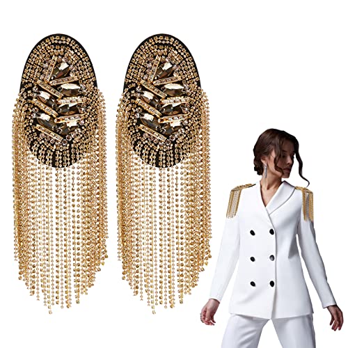WEBEEDY 1 Paar Gold Quaste Epaulet Strass Schulterbrett Perlenbesetzte Schulter-Patches mit Kristallen Für Männer Und Frauen Kostüm Schulterabzeichen Dekor von WEBEEDY