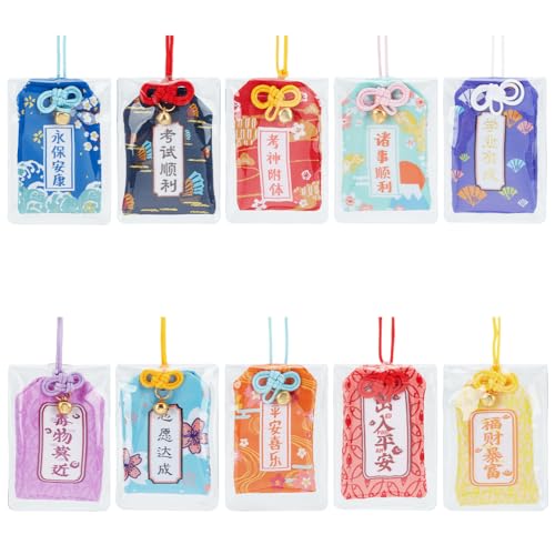 WEBEEDY 10 Stile Japanischer Omamori Amulett Glücksanhänger Handgefertigte Traditionelle Japanische Glücksanhänger Für Bildung Liebe Erfolg Verkehrssicherheit Reichtum (Mehrfarbig) von WEBEEDY