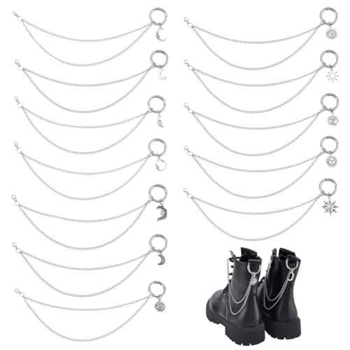 WEBEEDY 12 PCS 6 Stile Boot Chain Punk Shoe Chains mit Sonne und Mond Charms Anhänger Alloy Dekorative Ketten Schmuck Boot Chain Armband DIY Shoe Charms Zubehör für Hochzeit von WEBEEDY