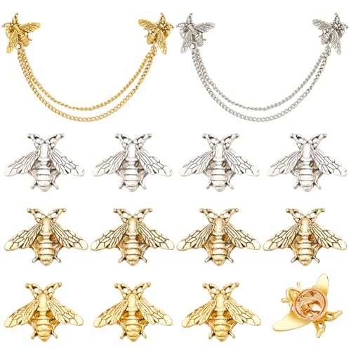 WEBEEDY 14 Pcs 5 Styles Biene Brosche Pins für Frauen Männer, Vintage Biene Pin Legierung Biene Revers Pins Kette Broschen Dekorative Pins für Kleidung Pullover Anzug Zubehör von WEBEEDY