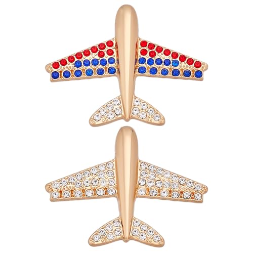WEBEEDY 2 Farben Flugzeug Brosche Gold Brosche Pins Mit Strass Für Männer Frauen Mode Flugbegleiter Pin Krawattenpins Für Hut Uniform Anzüge Zubehör Cosplay Party von WEBEEDY