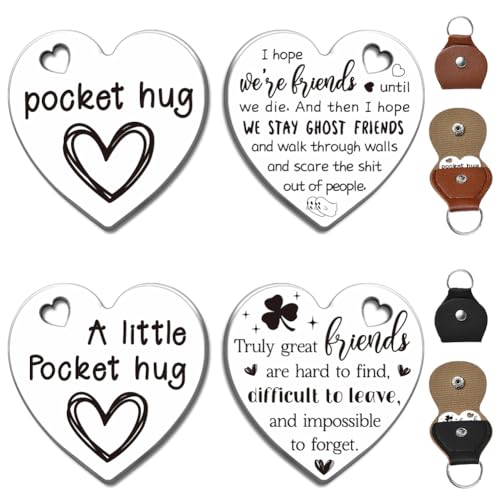 WEBEEDY 2 Stück Freundschafts-Taschen-Umarmungs-Token Langstrecken-Andenken Edelstahl Doppelseitig Inspirierendes Geschenk Mit Leder-Aufbewahrungs-Token Schlüsselanhänger Geburtstag Geschenk von WEBEEDY