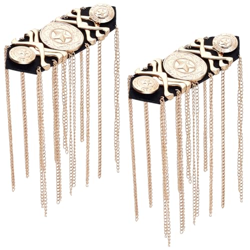 WEBEEDY 2 Stück Gold Epauletten Fransen Schulterabzeichen Strass Metall Quaste Kettenschulterklappen Abzeichen Brosche Pins Punk Epauletten Dekoration Für Männer Frauen Uniform Halloween Accessoires von WEBEEDY