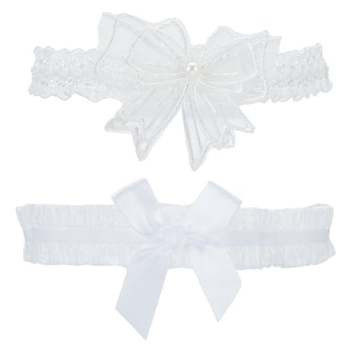 WEBEEDY 2 Stück Hochzeits-Strumpfbänder Für Die Braut Weiße Spitze Hochzeit Brautstrumpfband Mit Schleife Abschlussball Beinstrumpfgürtel Blume Elastischer Beinring Für Party, Abschlussball von WEBEEDY