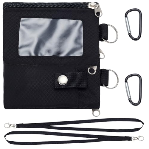WEBEEDY 2 Stück Minimalistische Lanyard Brieftasche für Frauen Männer schwarz RFID-Blockierung Schlüsselanhänger Brieftasche ID Ausweishalter mit Reißverschluss ID Fenster Verschluss Haken,8x12cm von WEBEEDY