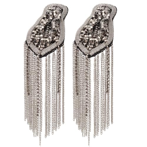 WEBEEDY 2 Stück Silber Metall Quasten Schulterklappen Kristall Fransen Quaste Schulterabzeichen Abnehmbare Schulterklappen Perlen Schulterstücke Abzeichen Aufnäher Uniform Accessoires von WEBEEDY