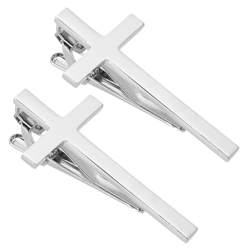 WEBEEDY 2 Stück Silber Kreuz Krawattenklammern Halskrawattennadeln für Männer, Hochzeit Krawattenklammern Skinny Krawattenklammer Krawattenspange für Anzug Hemd Zubehör Hochzeit Geschenk, 6x2.8cm von WEBEEDY