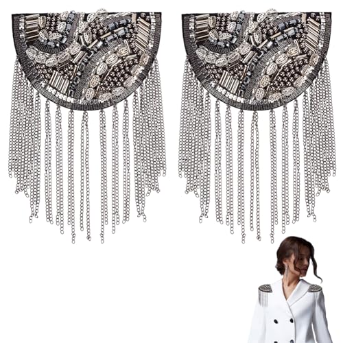 WEBEEDY 2 Stück Strass Schulterklappen Metall Quaste Schulterabzeichen Abnehmbare Halbrunde Form Kettentassel Schulterklappen Abzeichen Patches Für Männer Und Frauen Uniformzubehör von WEBEEDY