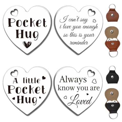 WEBEEDY 2 Stück Taschen-Umarmungszeichen Für Liebe Fernbeziehung Andenken Frauen Männer Valentinstagsgeschenk Doppelseitiges Inspirierendes Geschenk Mit Leder-Aufbewahrungszeichen-Schlüsselanhänger von WEBEEDY