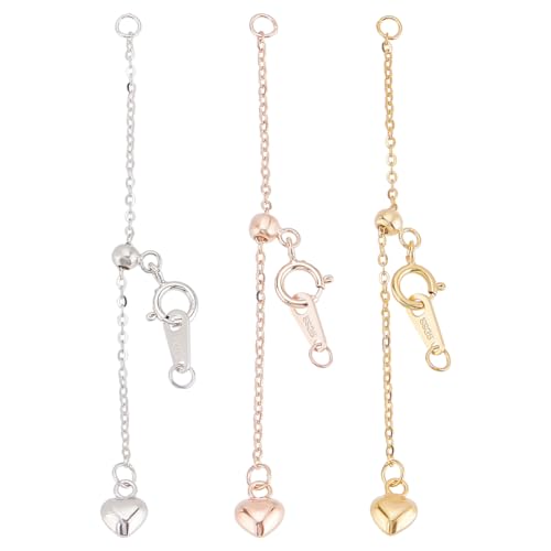 WEBEEDY 3 Farben 925 Sterling Silber Halskette Verlängerungen Mit Herzanhänger Verstellbare 18K Vergoldete Kettenverlängerung Halskette Armband Verlängerung Für Frauen Schmuckherstellung 6cm von WEBEEDY