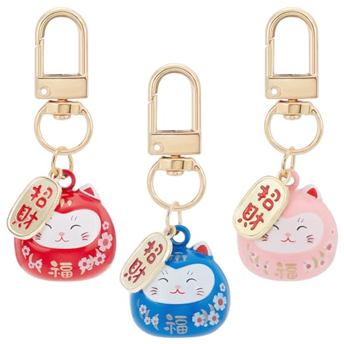 WEBEEDY 3 Farben Glückskatze Schlüsselanhänger Glocke Ornament Niedliche Maneki Neko Katze Japanische Omamori Chinesische Feng Shui Glückskatze Handtasche Rucksack Auto Anhänger Für Reichtum Glück von WEBEEDY