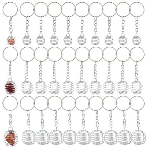 WEBEEDY 3 Größen leere Spirale Käfige Anhänger mit Schlüsselanhänger, Kristall Käfig Schlüsselanhänger Halter Käfig Tasche Anhänger Perlen Stretch Käfig Halter für Schmuckherstellung Keychain,30 Stück von WEBEEDY