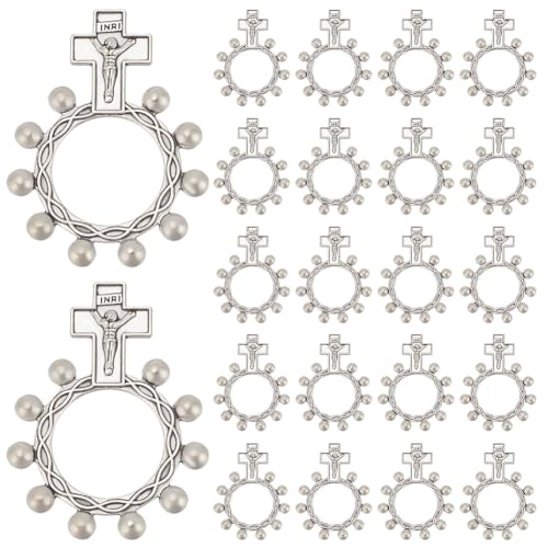 WEBEEDY 30 Pcs Legierung Rosenkranz Ring Silber Gebet Kreuz Ring katholischen Finger Rosenkranz Ring katholischen christlichen Glauben Geschenke für Frauen Männer,Stressabbauender religiöser Schmuck von WEBEEDY