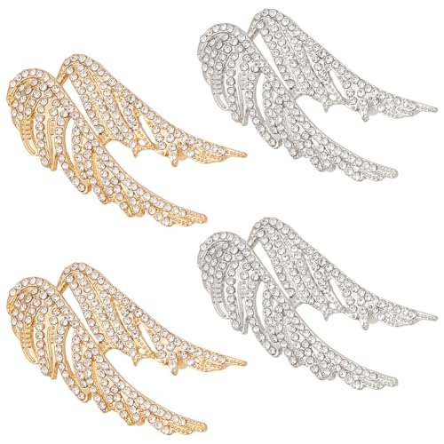 WEBEEDY 4 Stück Engelsflügel Brosche Anstecknadeln Federflügel Strass Broschen Für Frauen Männer Legierung Reversnadeln Dekorative Pins Für Kleidung Anzug Pullover Golden/Silber von WEBEEDY