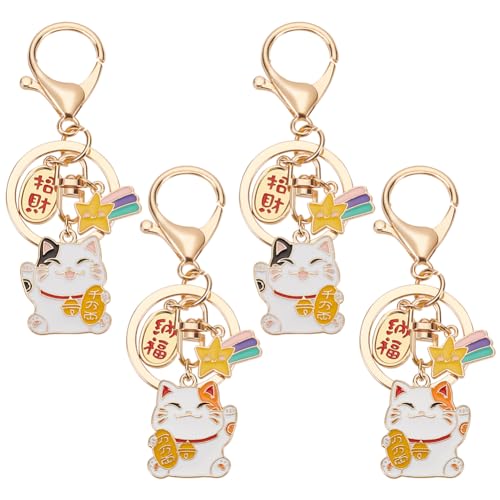 WEBEEDY 4 Stück Glückskatze-Schlüsselanhänger Maneki-Neko-Katze Chinesisches Feng Shui Glückskatze Schutz-Amulett Handtasche Rucksack Handtasche Tasche Hängeanhänger Für Autoschlüssel von WEBEEDY