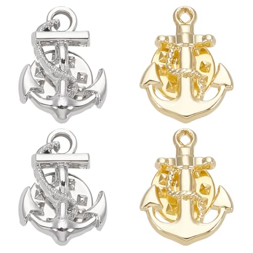 WEBEEDY 4 Stück Gold Silber Anker Brosche Reversnadel Für Männer Frauen Marine Pins Anzug Dekorative Pins Für Kleidung Kragen Accessoires Mantel Jacke Hemd Anzug Brosche Pin von WEBEEDY