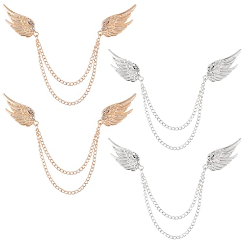 WEBEEDY 4 Stück Herren Brosche Anzug Pin Abzeichen Mit Ketten Engelsflügel Quaste Kette Brosche Kragen Pins Für Karriere Anzug Smoking von Hemden Krawatte Hut Schal Für Geburtstagsgeschenk von WEBEEDY