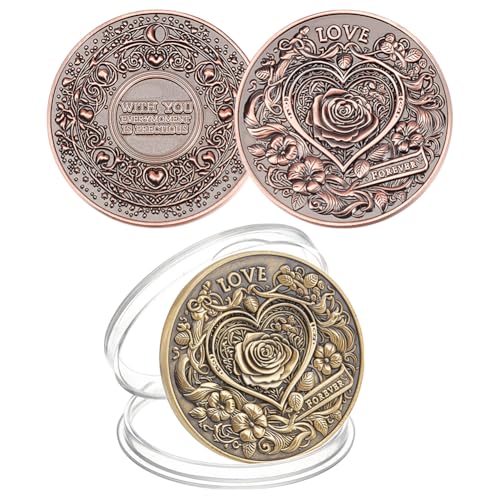 WEBEEDY 2 Stück Liebesmünze Love Rose Collection Challenge Coin 2 Farben Antike Gedenkmünzen Metall Doppelseitige Tasche Love Coin Mit Transparentem Schutzetui Geschenk zum Geburtstag(4x4x0.3cm) von WEBEEDY