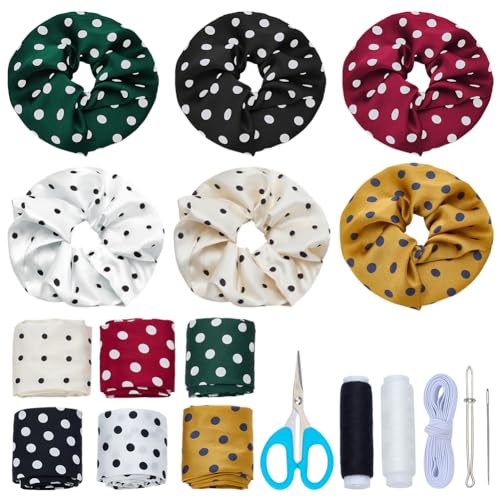 WEBEEDY 6 Farben 12 Set Niedliches Scrunchie Bastelset Wellenmuster Haar Scrunchie Für Frauen Mit Gummibändern Nadeln Gewinde DIY Haargummi Set Für Haaraccessoires 7cm Breit von WEBEEDY