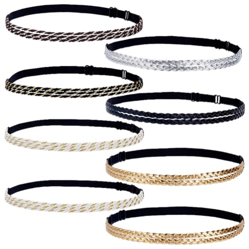 WEBEEDY 6 Farben Verstellbare Geflochtene Leder Stirnbänder 2 Stile Doppelgeflecht Und Dreifach Gestrandete Elastische Stirnbänder Haaraccessoires Für Den Täglichen Gebrauch Partyaktivitäten 50cm von WEBEEDY