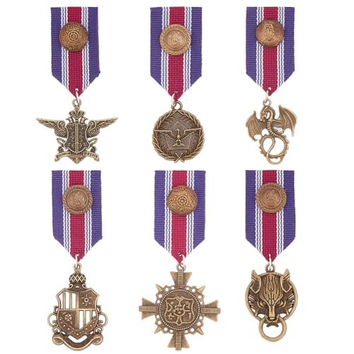 WEBEEDY 6 Stück Kostüm Militärabzeichen Medaille Marine Militärabzeichen Patriot Brosche Pin Streifen Brosche Pins Militärheld Kampfmedaillen Brosche Für Damen Herren Jacke Uniform Kostüm von WEBEEDY