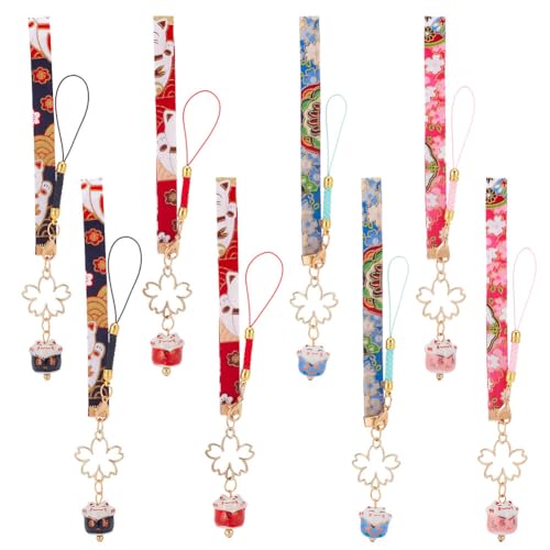 WEBEEDY 8 Stück Glückskatzen-Lanyard-Anhänger Zum Aufhängen Niedliche Maneki-Neko-Katze Japanische Omamori Chinesisches Feng Shui Glückskatze Handtasche Rucksack Für Handygurt Schlüsselanhänger von WEBEEDY