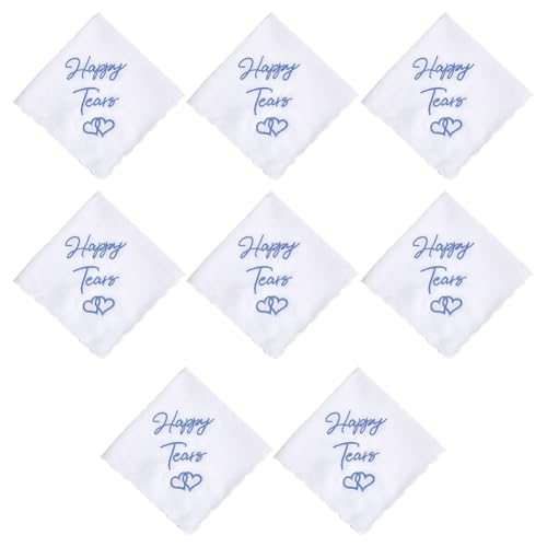 WEBEEDY 8 Stück Hochzeitstaschentücher 30x30cm Bestickte Baumwolltaschentücher Glückliche Tränen Herz Muster Taschentücher Etwas Blaues Für Die Braut Bei Der Hochzeit Frauengeschenk von WEBEEDY