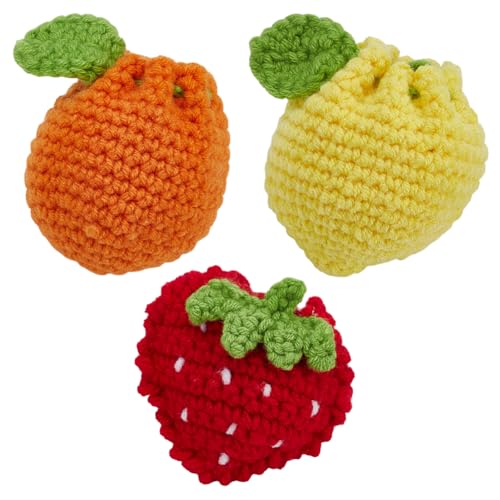 WEBEEDY Handgefertigte Kleine Gehäkelte Zugbeutel Im Stil 3 süße Mini Obst Münzbörse Handgewebte Orange Zitrone Erdbeer Münztasche Aus Baumwolle Strickaufbewahrungstasche Weihnachtsdekoration von WEBEEDY