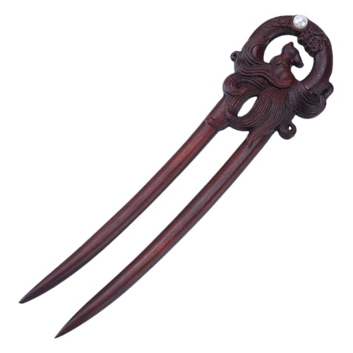 WEBEEDY Hölzerne U-förmige Haarnadel Handgefertigt 2 Zinken Haargabel Neunschwänziger Fuchs Sandelholz Haarstab Vintage Haarstäbchen Für Frauen Lange Haaraccessoires 16.5x4.5cm (Rot) von WEBEEDY