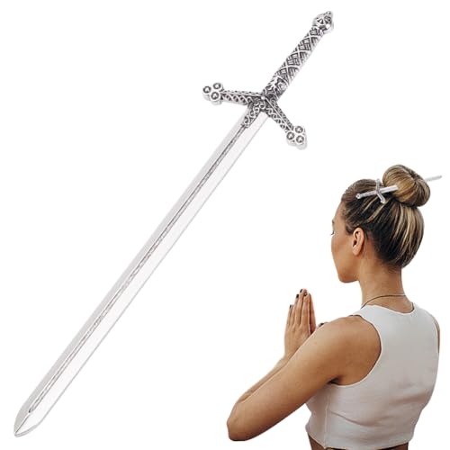 WEBEEDY Säbel Haarnadel Silber Haarstab Für Dutts Handgefertigte Chinesische Vintage Stirnband Säbel Haarnadel Metall Haarnadeln Für Frauen Lange Haar Accessoires 14.7x3.3cm von WEBEEDY