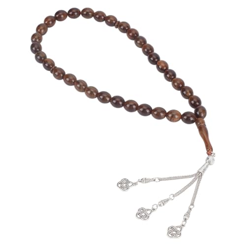 WEBEEDY Tasbih Gebetsperlen Muslim 33 Perlen Mit Metallanhänger Dunkles Curry Islamisches Gebetsperlen Muslim Rosenkranz Armband Für Frauen Und Männer Tägliches Dhikr Tasbeeh Zubehör 34cm von WEBEEDY