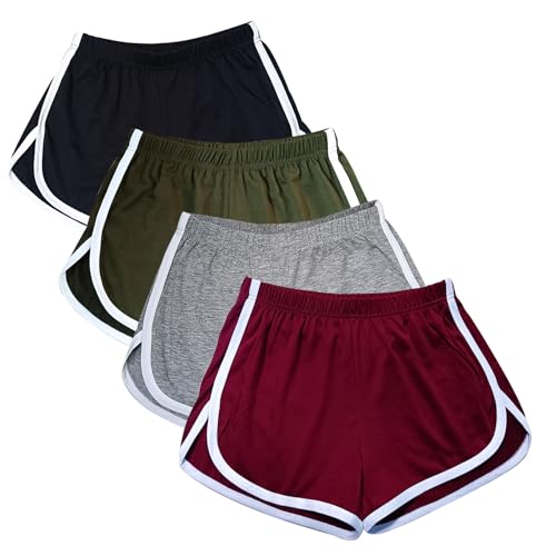 WEBGGER 4er-Pack Damen Baumwolle Yoga Tanz Kurze Hosen Sport Shorts Sommer sportlich Radfahren Wandern Sport Shorts XL von WEBGGER