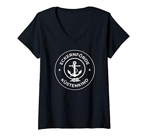 Damen Eckernförde Küstenkind mit Anker T-Shirt mit V-Ausschnitt Damen Eckernförde Küstenkind mit Anker T-Shirt mit V-Ausschnitt von WEBMEP
