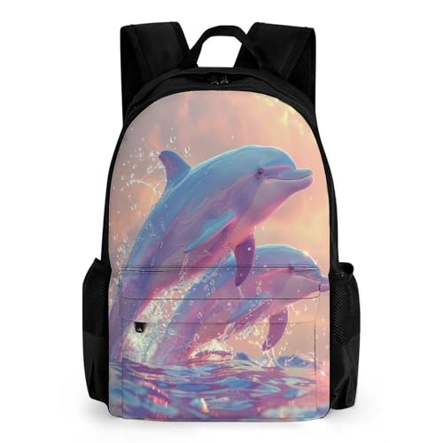 WECECE Rucksack Mit Delfin Schultasche Für Kinder Von 9 Bis 11 Jahren Schulranzen Meerestier Mädchen 1-6 Klasse Leichter Reise Outdoor Freizeit Geschenke Zur Schulzeit von WECECE