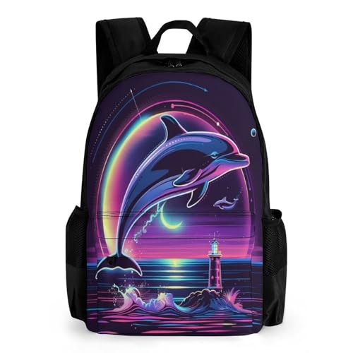 WECECE Schulrucksack Delfin Jugen Mädchen Rucksack Meerestier Für Kinder Von 8 Bis 12 Jahren Schultasche Leichter Reise Outdoor Freizeit von WECECE